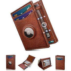 Airtag Wallet for Men,with Cash Pocket 2 ID Window 14-16 Cards Magnetic Closure Slim Trifold Leather Wallet 4.0"x3.1", RFID Blocking Front Pocket Wallet with Gift Box in Saudi Arabia