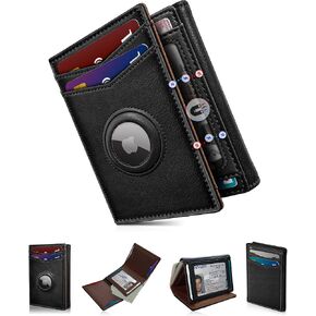 محفظة Airtag للرجال ، مع نافذة ID Cash Pocket 2 14-16 بطاقات الإغلاق المغناطيسي نحيف Trifold Leather Wallet 4.0 "x3.1" ، محفظة جيب أمامية RFID مع صندوق هدية in Kuwait