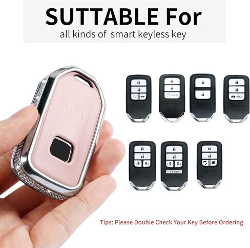 متوافق مع غطاء Honda Key Fob مع سلسلة مفاتيح، حافظة بديلة لمفتاح السيارة بأحجار الراين الكريستالية، غطاء مفتاح أبيض مناسب لسيارة Honda Accord Civic CRV Pilot HRV Odyssey Ridgeline Passport in Kuwait
