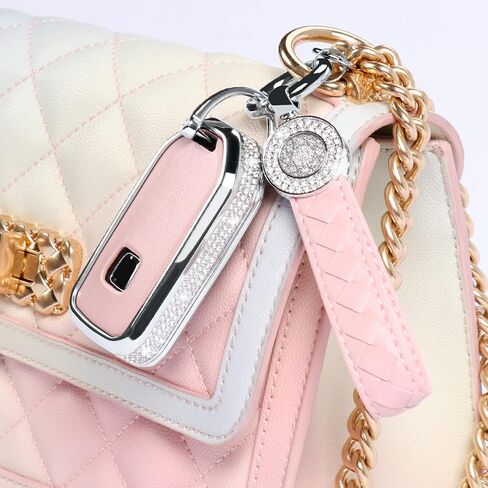متوافق مع غطاء Honda Key Fob مع سلسلة مفاتيح، حافظة بديلة لمفتاح السيارة بأحجار الراين الكريستالية، غطاء مفتاح أبيض مناسب لسيارة Honda Accord Civic CRV Pilot HRV Odyssey Ridgeline Passport in Kuwait