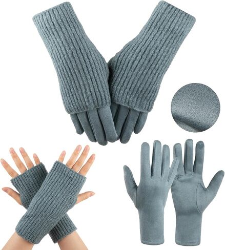Winter Fingerless Gloves for Women,Warm Suede Gloves Knit Arm Warmers Wrist Mittens for Cold Weather in Kuwait