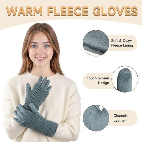 Winter Fingerless Gloves for Women,Warm Suede Gloves Knit Arm Warmers Wrist Mittens for Cold Weather in Kuwait