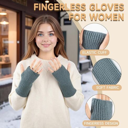 Winter Fingerless Gloves for Women,Warm Suede Gloves Knit Arm Warmers Wrist Mittens for Cold Weather in Kuwait