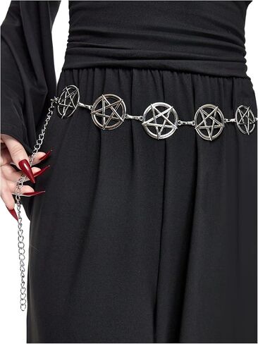 Wdirara Women's Metal Pentagram Star Weist Belt Belt Chains Cains Gothic Punk Association in Saudi Arabia