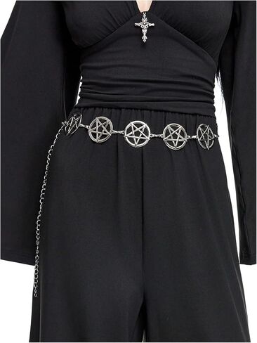 Wdirara Women's Metal Pentagram Star Weist Belt Belt Chains Cains Gothic Punk Association in Saudi Arabia