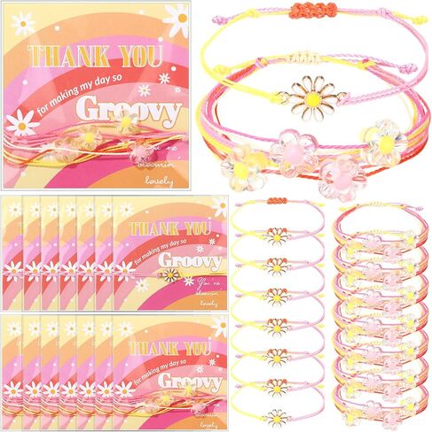 20 Set Inspirational Sunflower Bracelets Gifts Bulk Adjustable Groovy Boho Daisy Charm Bracelets Handmade Braided Rope with Cards for Friend Women in Saudi Arabia