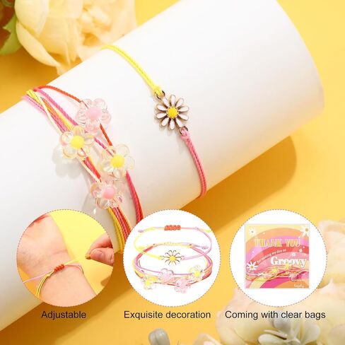 20 Set Inspirational Sunflower Bracelets Gifts Bulk Adjustable Groovy Boho Daisy Charm Bracelets Handmade Braided Rope with Cards for Friend Women in Saudi Arabia