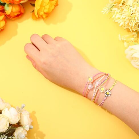 20 Set Inspirational Sunflower Bracelets Gifts Bulk Adjustable Groovy Boho Daisy Charm Bracelets Handmade Braided Rope with Cards for Friend Women in Saudi Arabia