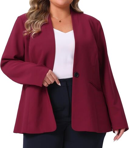 Agnes Orinda Plus Size Women's Blazer Business Casual Collarless Open Front Long Sleeve Work Office Suit Jacket with Pockets in Saudi Arabia