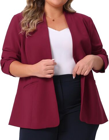 Agnes Orinda Plus Size Women's Blazer Business Casual Collarless Open Front Long Sleeve Work Office Suit Jacket with Pockets in Saudi Arabia