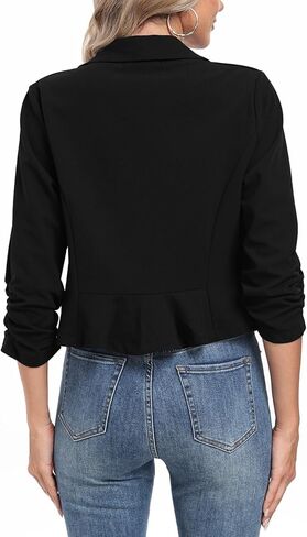 MINTLIMIT Cropped Blazers for Women 3/4 Ruched Sleeve Open Front Cardigan Casual Work Office Blazer Suit Jacket in Kuwait
