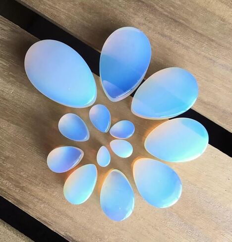 PAIR of Unique Teardrop Opalite Stone Plugs - Opalescent Tear Drop - Gauge - Body Jewelry in Saudi Arabia