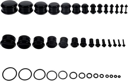 28 PCS 14G-00G مجموعة أذن تمدد ، مجموعة من أكريليك واحد شقة أعلى المقاييس مجموعة ، Surgical Stressing Kit Plugs Eys Expander Percing Jewelry for Women Men Christmas Homiass Homes (Black) in Kuwait
