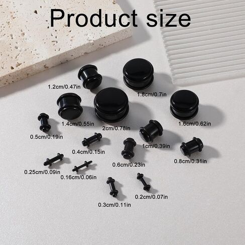 28 PCS 14G-00G مجموعة أذن تمدد ، مجموعة من أكريليك واحد شقة أعلى المقاييس مجموعة ، Surgical Stressing Kit Plugs Eys Expander Percing Jewelry for Women Men Christmas Homiass Homes (Black) in Kuwait