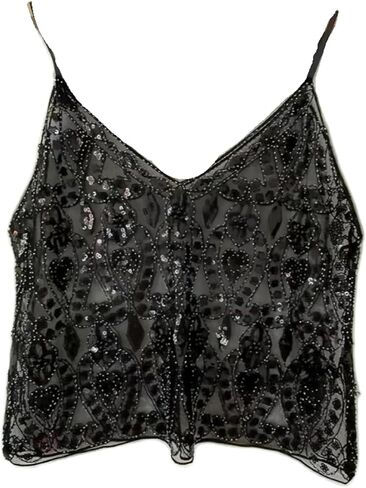 Women v Neck Sequin Cami Top Sexy See من خلال Camisole Strape Cute Beaded Top Out Out Out Form in Kuwait