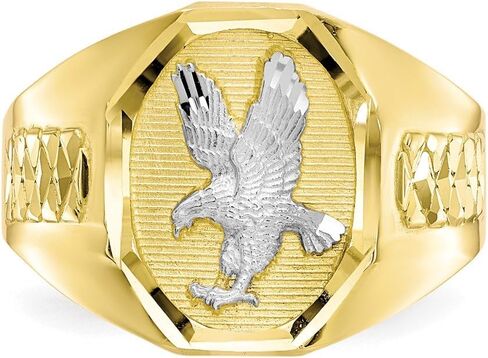 Solid 10k Yellow and White Gold Two Tone Men's Eagle Ring (15mm) in Saudi Arabia