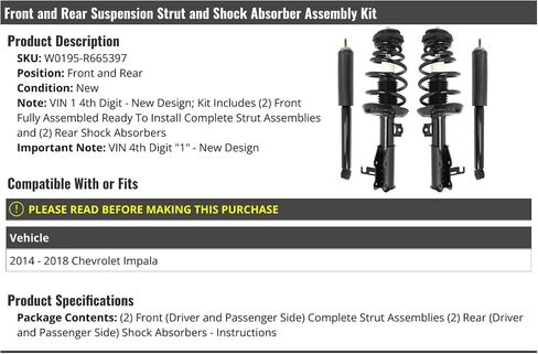 Front and Rear Strut Coil Spring and Shock Absorber Kit - 4 Piece - Compatible with 2014-2018 Chevy Impala (VIN 4th Digit 1 - Late Design) in Saudi Arabia