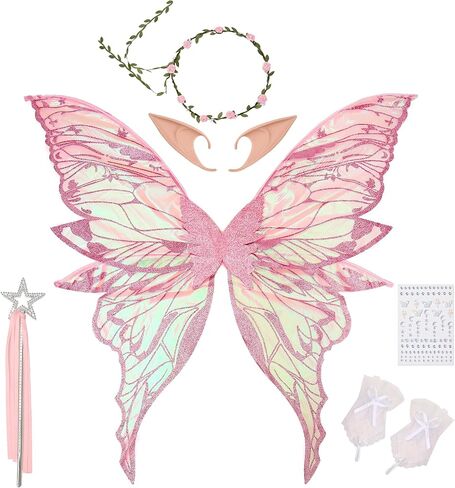 Fairy Wings Set for Adult Women Butterfly Wings,Floral Garland,Wand,Gloves,Elf Ears for Cosplay Costume Accessories in Saudi Arabia