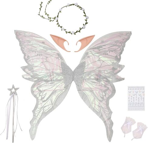 Fairy Wings Set for Adult Women Butterfly Wings,Floral Garland,Wand,Gloves,Elf Ears for Cosplay Costume Accessories in Saudi Arabia