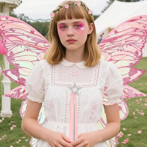Fairy Wings Set for Adult Women Butterfly Wings,Floral Garland,Wand,Gloves,Elf Ears for Cosplay Costume Accessories in Saudi Arabia