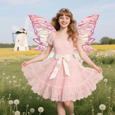 Fairy Wings Set for Adult Women Butterfly Wings,Floral Garland,Wand,Gloves,Elf Ears for Cosplay Costume Accessories in Saudi Arabia