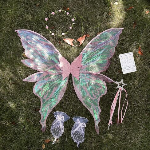 Fairy Wings Set for Adult Women Butterfly Wings,Floral Garland,Wand,Gloves,Elf Ears for Cosplay Costume Accessories in Saudi Arabia