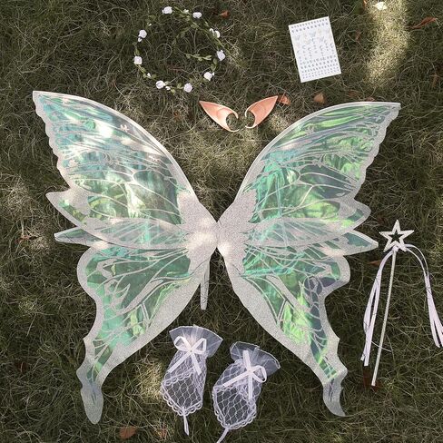 Fairy Wings Set for Adult Women Butterfly Wings,Floral Garland,Wand,Gloves,Elf Ears for Cosplay Costume Accessories in Saudi Arabia