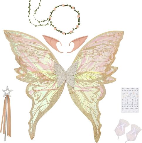 Fairy Wings Set for Adult Women Butterfly Wings,Floral Garland,Wand,Gloves,Elf Ears for Cosplay Costume Accessories in Saudi Arabia