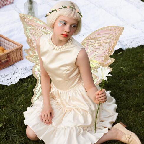 Fairy Wings Set for Adult Women Butterfly Wings,Floral Garland,Wand,Gloves,Elf Ears for Cosplay Costume Accessories in Saudi Arabia