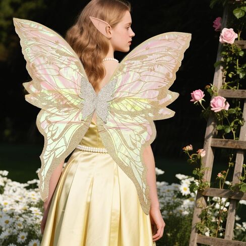 Fairy Wings Set for Adult Women Butterfly Wings,Floral Garland,Wand,Gloves,Elf Ears for Cosplay Costume Accessories in Saudi Arabia