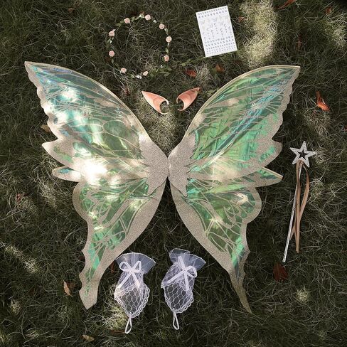 Fairy Wings Set for Adult Women Butterfly Wings,Floral Garland,Wand,Gloves,Elf Ears for Cosplay Costume Accessories in Saudi Arabia