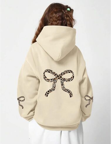 Bobeutou Girl's Leopard Bow Graphic Hoodies Cute Hooded Sweatshirts Kids Preppy Hoodie Long Sleeve Pullover Tops 3-12Y in Kuwait