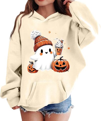 هوديي هالوين لطيف للفتيات سقوط قميص من النوع الثقيل مع طباعة اليقطين ناعمة السحب قمة دافئة غير رسمية in Kuwait