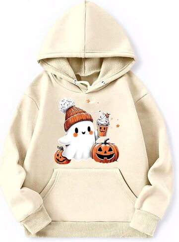 هوديي هالوين لطيف للفتيات سقوط قميص من النوع الثقيل مع طباعة اليقطين ناعمة السحب قمة دافئة غير رسمية in Kuwait