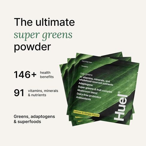 Huel Daily Greens | Superfood Greens Powder | 91 الفيتامينات والمعادن والمكونات المصنوعة من الأطعمة الكاملة | Adaptogens ، مضادات الأكسدة ، البروبيوتيك الصديقة للأمعاء | 30 حصص in Saudi Arabia