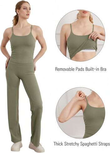 Womens Longline Sports Bra Spaghetti Straps Scoop Neck Workout Take Top Cami مع Bruist in Bra in Kuwait