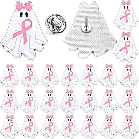 Tondiamo Halloween Breast Cancer Awareness Lapel Pins Bulk Pink Ribbon Ghost Bow Badges Gift for Women Survivor Charity Event in Saudi Arabia