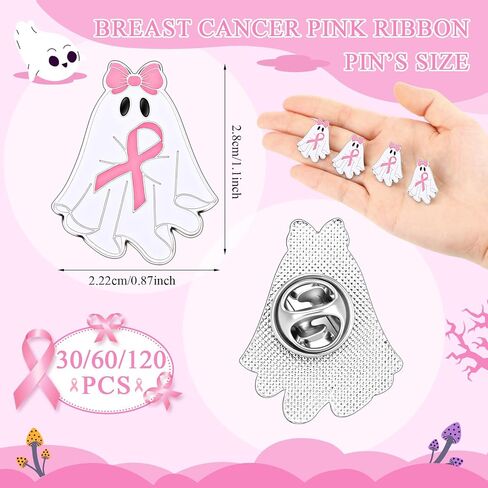 Tondiamo Halloween Breast Cancer Awareness Lapel Pins Bulk Pink Ribbon Ghost Bow Badges Gift for Women Survivor Charity Event in Saudi Arabia
