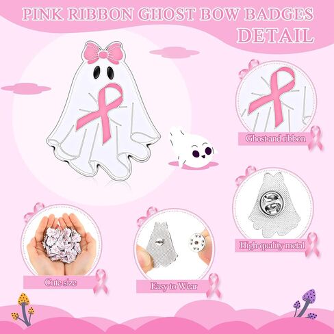 Tondiamo Halloween Breast Cancer Awareness Lapel Pins Bulk Pink Ribbon Ghost Bow Badges Gift for Women Survivor Charity Event in Saudi Arabia