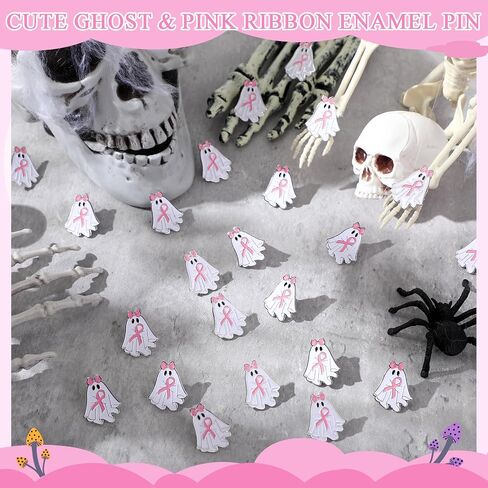 Tondiamo Halloween Breast Cancer Awareness Lapel Pins Bulk Pink Ribbon Ghost Bow Badges Gift for Women Survivor Charity Event in Saudi Arabia