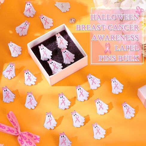 Tondiamo Halloween Breast Cancer Awareness Lapel Pins Bulk Pink Ribbon Ghost Bow Badges Gift for Women Survivor Charity Event in Saudi Arabia