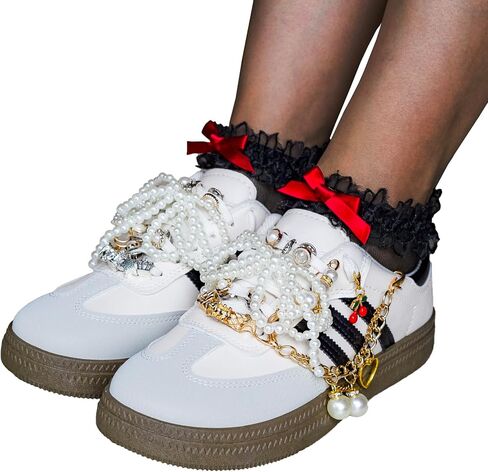 Shoes Charms for Sneakers Socks Hat Dress, Pearl Bow Stylish Shoe Decoration for Women, Brooch Pins Buttons for Clothes, Key Chain Clip Accessories Butterfly Crown in Saudi Arabia