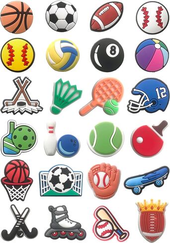 Sports Shoe Charms for Croc for Kids - 24 PCS Fun Shoe Decoration Pins for Boys Girls Teens - Clog Accessories - Great Party Favors Gifts in Saudi Arabia