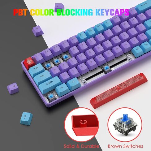 60% Percent Wired Mechanical Keyboard, RGB Backlight Compact 68 key Small Gaming Keyboard All Keys Anti-Ghost, Type-C Waterproof Color Mouse Pad for Windows Laptop PC Mac (Blue Purple & Blue Switch) in Kuwait