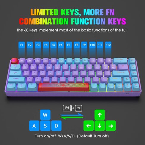 60% Percent Wired Mechanical Keyboard, RGB Backlight Compact 68 key Small Gaming Keyboard All Keys Anti-Ghost, Type-C Waterproof Color Mouse Pad for Windows Laptop PC Mac (Blue Purple & Blue Switch) in Kuwait