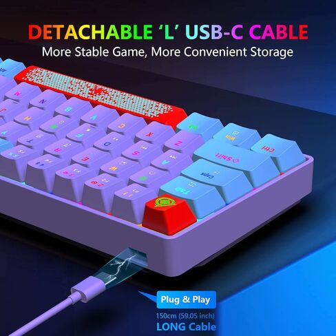 60% Percent Wired Mechanical Keyboard, RGB Backlight Compact 68 key Small Gaming Keyboard All Keys Anti-Ghost, Type-C Waterproof Color Mouse Pad for Windows Laptop PC Mac (Blue Purple & Blue Switch) in Kuwait