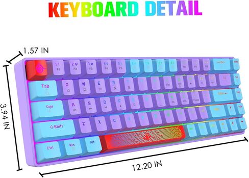 60% Percent Wired Mechanical Keyboard, RGB Backlight Compact 68 key Small Gaming Keyboard All Keys Anti-Ghost, Type-C Waterproof Color Mouse Pad for Windows Laptop PC Mac (Blue Purple & Blue Switch) in Kuwait