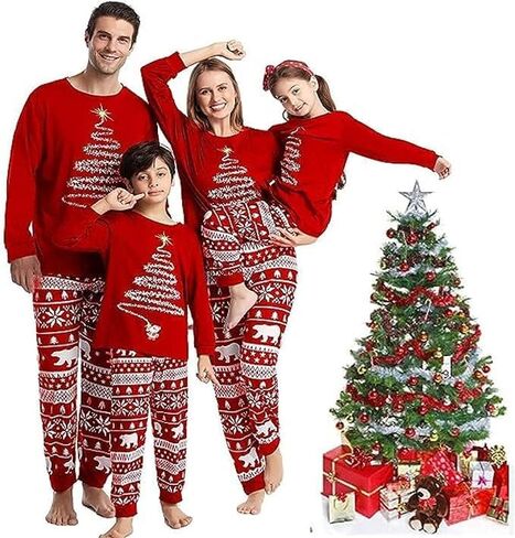 LOHILL Christmas Pajamas for Family, Womens Sanda Claus Snow Print Xmas Pjs Pajamas matching christmas pjs in Saudi Arabia