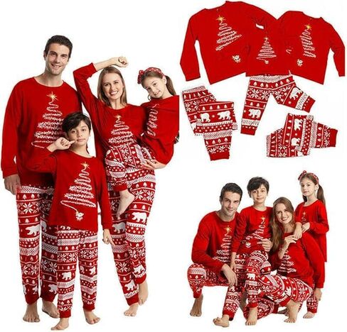 LOHILL Christmas Pajamas for Family, Womens Sanda Claus Snow Print Xmas Pjs Pajamas matching christmas pjs in Saudi Arabia