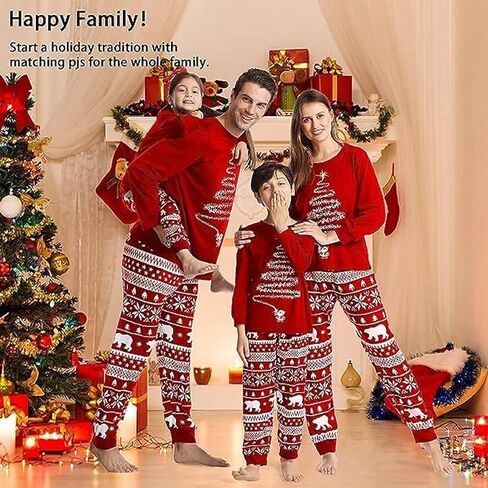 LOHILL Christmas Pajamas for Family, Womens Sanda Claus Snow Print Xmas Pjs Pajamas matching christmas pjs in Saudi Arabia